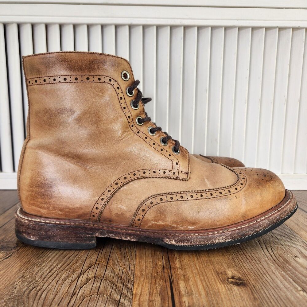 K&H Longwing Wingtip Brogue Boots Mens Size 10 D Brown Leather Lace Up Chukka